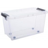 Plast Team Pro Box Boite de rangement avec couvercle et code QR empilable Transparent (70 l sur roues)