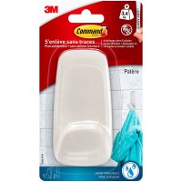 Command Patere Blanc Nacre avec Languettes Resistantes a  l'Eau, 1 Grand Crochet 2 Languettes, 3,4 kg