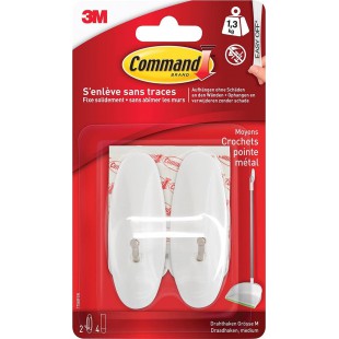 Command 3m Crochet avec Pointe en metal, Blanc, Taille: m Noir