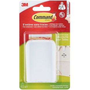 Command 17045 Toile inclus, Jumbo, jusqu'a  2,2 kg Capacite de charge, 1 crochet, 4 strips - Blanc - XL