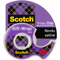 Scotch Ruban Adhesif pour Emballage Cadeau sur un Distributeur - 1 Rouleau - 19mm x 15m - Ruban Transparent Satine a  Utiliser s