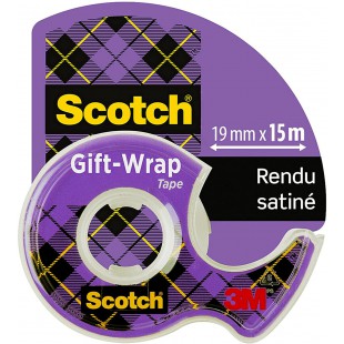 Scotch Ruban Adhesif pour Emballage Cadeau sur un Distributeur - 1 Rouleau - 19mm x 15m - Ruban Transparent Satine a  Utiliser s