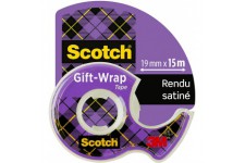 Scotch Ruban Adhesif pour Emballage Cadeau sur un Distributeur - 1 Rouleau - 19mm x 15m - Ruban Transparent Satine a  Utiliser s