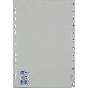 Lot de 10 : Esselte Intercalaires A4 Touches 1-12, Bleu & Blanc, Onglets Renforces en Plastique Resistant avec Table des Matiere