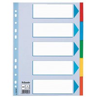 Esselte Intercalaires A4 5 Touches, Bleu/Multicolore, Carton Resistant Recycle, 5 Onglets avec Table des Matieres, 100191