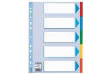 Esselte Intercalaires A4 5 Touches, Bleu/Multicolore, Carton Resistant Recycle, 5 Onglets avec Table des Matieres, 100191