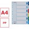Esselte Intercalaires A4 6 Touches, Multicolore, Onglets Renforces en Plastique Resistant avec Table des Matieres, 1
