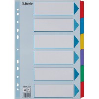 Esselte Intercalaires A4 6 Touches, Bleu/Multicolore, Carton Resistant Recycle, 6 Onglets avec Table des Matieres, 100168