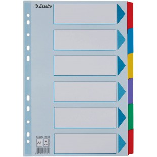 Esselte Intercalaires A4 6 Touches, Bleu/Multicolore, Carton Resistant Recycle, 6 Onglets avec Table des Matieres, 100168