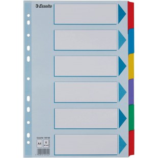 Esselte Intercalaires A4 6 Touches, Bleu/Multicolore, Carton Resistant Recycle, 6 Onglets avec Table des Matieres, 100168