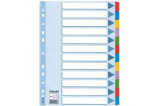Esselte Intercalaires A4 12 Touches, Bleu/Multicolore, Carton Resistant Recycle, 12 Onglets avec Table des Matieres,