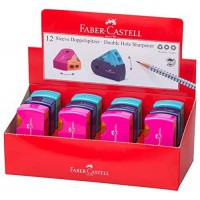Lot de 12 : Faber Castell Taille-Crayon Sleeve 2 Trous avec Mini reservoir Taille-Crayons, Multicolore, 6933256640468