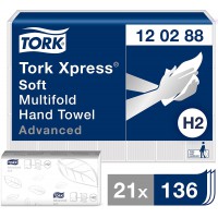 Tork Xpress Essuie-mains interfolies doux - 120288 - Papiers d'essuyage plies en M, qualite Advanced, pour Distributeur H2 - Abs