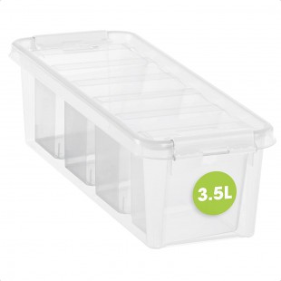 SmartStore 3.5L Petite boite Rangement Plastique avec 4 Compartiments et Couvercle - Transparente - Emboitables et Em