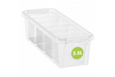 SmartStore 3.5L Petite boite Rangement Plastique avec 4 Compartiments et Couvercle - Transparente - Emboitables et Em