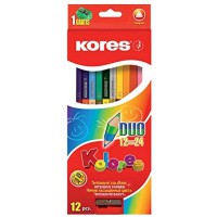 Kores bb93212 triangulaire Crayons de couleur"DUO, etui carton de 12 + taille-crayon