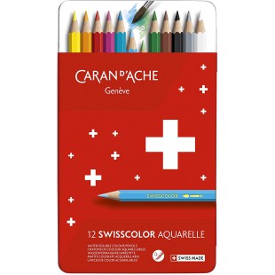 CARAN D ACHE Etui metal de 12 Crayons de couleur Swisscolor Assortis