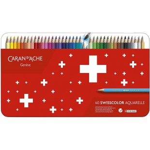 Caran d'Ache 1285.740 Crayon de couleur Swisscolor avec boite en metal, paquet de 40