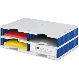 doc 268020238 Organiseur de bureau station avec deux colonnes/4 compartiments/485 x 331 x 153 mm/gris et bleu