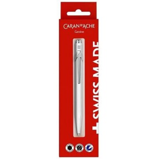 Caran d'Ache 0849.611 849 Stylo a  bille retractable en metal blanc dans un etui blister Bleu 14 cm