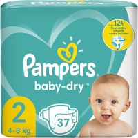 Pampers Baby Dry Taille 2, 37 couches, jusqu'a  12 heures de protection contre les fuites, 4-8 kg.