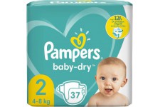 Pampers Baby Dry Taille 2, 37 couches, jusqu'a  12 heures de protection contre les fuites, 4-8 kg.
