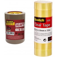 Scotch BP979 HEAVY Pack de 3 Rubans 50 mm x 66 m Havane & Ruban Adhesif Transparent 508-8 Rouleaux - 19mm x 33m - Ruban Adhesif 