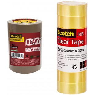 Scotch BP979 HEAVY Pack de 3 Rubans 50 mm x 66 m Havane & Ruban Adhesif Transparent 508-8 Rouleaux - 19mm x 33m - Ruban Adhesif 