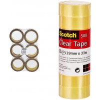 Scotch Rouleaux de Ruban adhesif sans solvant Acrylique 50 mm x 66 m Havane - LOT DE 6 & Ruban Adhesif Transparent 508-8 Rouleau