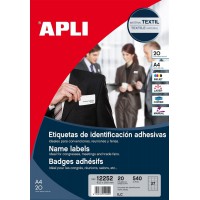 Apli 012252 20 Badge Textile Adhesif, 63,5 x 29,6mm, Blanc