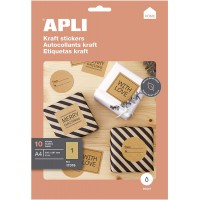 Apli 17376 - 10 Etiquettes adhesives kraft - 210 x 297 mm - Impression jet d'encre - marron