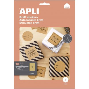 Apli 17376 - 10 Etiquettes adhesives kraft - 210 x 297 mm - Impression jet d'encre - marron