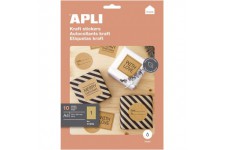 Apli 17376 - 10 Etiquettes adhesives kraft - 210 x 297 mm - Impression jet d'encre - marron