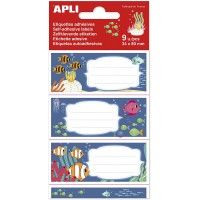 APLI 18433 - 9 etiquettes scolaires adhesives fonds marins - 36 x 81 mm