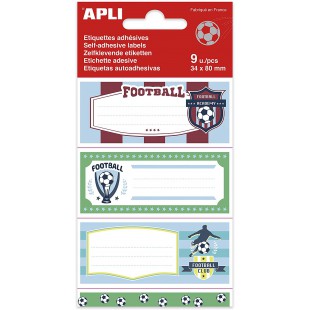 APLI 18441 - 9 etiquettes scolaires adhesives Football - 36 x 81 mm