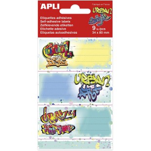 APLI 18444-9 etiquettes scolaires adhesives Graffitis - 36 x 81 mm