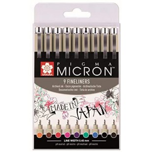 Sakura Pigma Micron Feutres Pointe Fine - Lot De 9 Couleurs