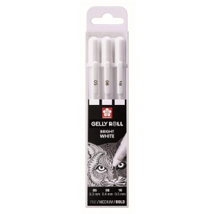 Gelly Roll 3 gelpennen div diktes - wit