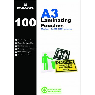 Boite de 100 Pochettes de plastification a  chaud brillante 2 x 100 microns A3 Transparent