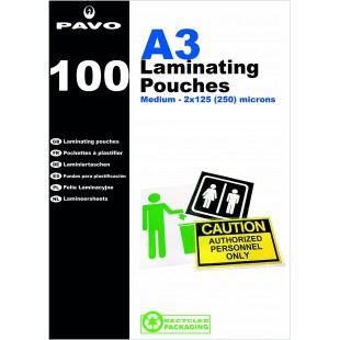 Pavo Boite de 100 Pochettes de plastification a  chaud brillante 2 x 125 microns A3 Transparent