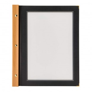 Bois Porte Menu Spine - A4 noir avec 2 inserts (4 pages).