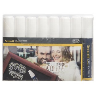 Securit Pochette de 8 marqueurs a  craie liquide pointe biseautee 7-15 mm Blanc