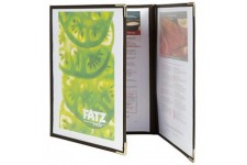 Securit Crystal Range Porte-menus Transparent A4 Bords bruns 3 plis