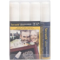 Securit Pochette de 4 marqueurs a  craie liquide pointe biseautee largeur du trait 7 mm x 15 mm (Blanc) (Import Royaume Uni)
