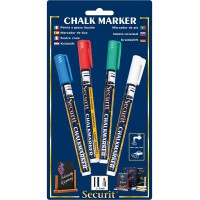 SECURIT Lot de 4 feutres-Craie 4 Couleurs 1-2 mm a  Encre Liquide effacable - Blanc, Bleu, Vert et Rouge - 1
