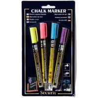 SECURIT Lot feutres-Craie 1-2 mm 4 Couleurs Flashy effacable pour Ardoise - Jaune, Rose, Orange et Violet - 1