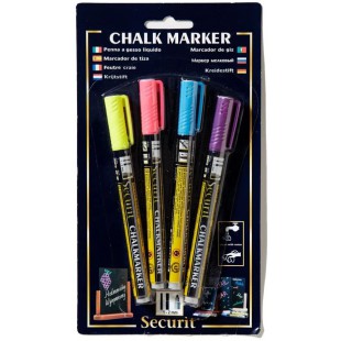 SECURIT Lot feutres-Craie 1-2 mm 4 Couleurs Flashy effacable pour Ardoise - Jaune, Rose, Orange et Violet - 1