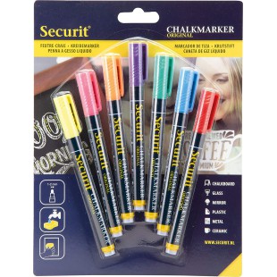 Securit Lots de 7 Feutres-Craie a  encre liquide Colore - Taille de mine 1-2mm