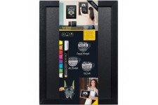 SECURIT Woody Ardoise - Bois Finition Laque - Feutre-Craie Blanc + Kit de Montage Inclus - 30x40cm