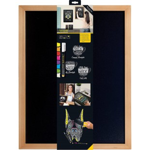 Securit Woody Tableau noir mural en teck 40 x 60 cm